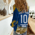 Personalised Parramatta Eels Mascot Rugby Women Casual Shirt Parramatta Cityscape Athletic Graphic Print