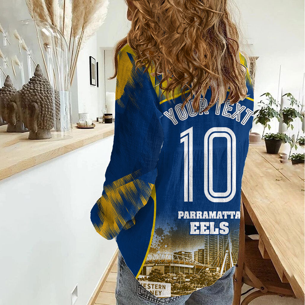 Personalised Parramatta Eels Mascot Rugby Women Casual Shirt Parramatta Cityscape Athletic Graphic Print