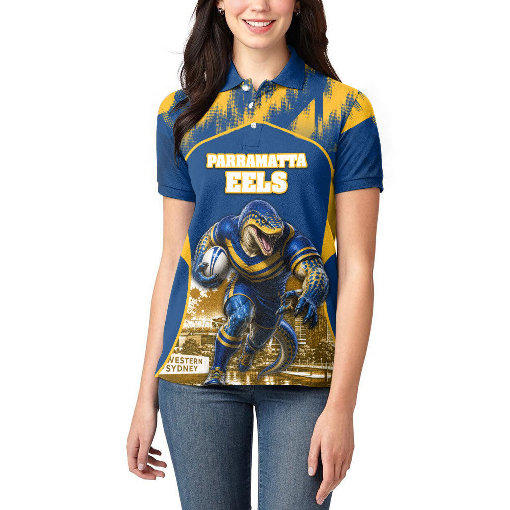 Personalised Parramatta Eels Mascot Rugby Women Polo Shirt Parramatta Cityscape Athletic Graphic Print