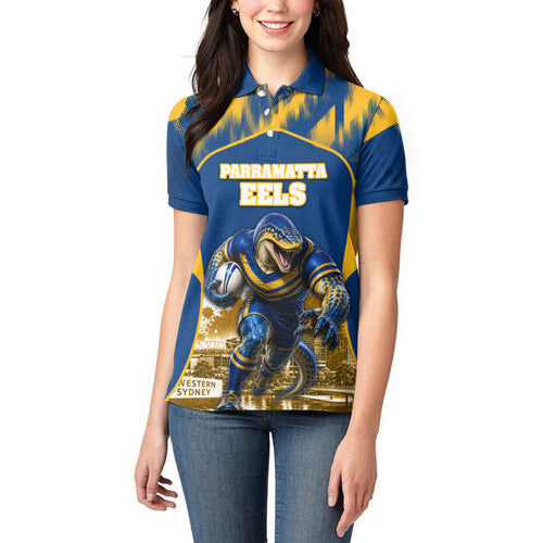Personalised Parramatta Eels Mascot Rugby Women Polo Shirt Parramatta Cityscape Athletic Graphic Print