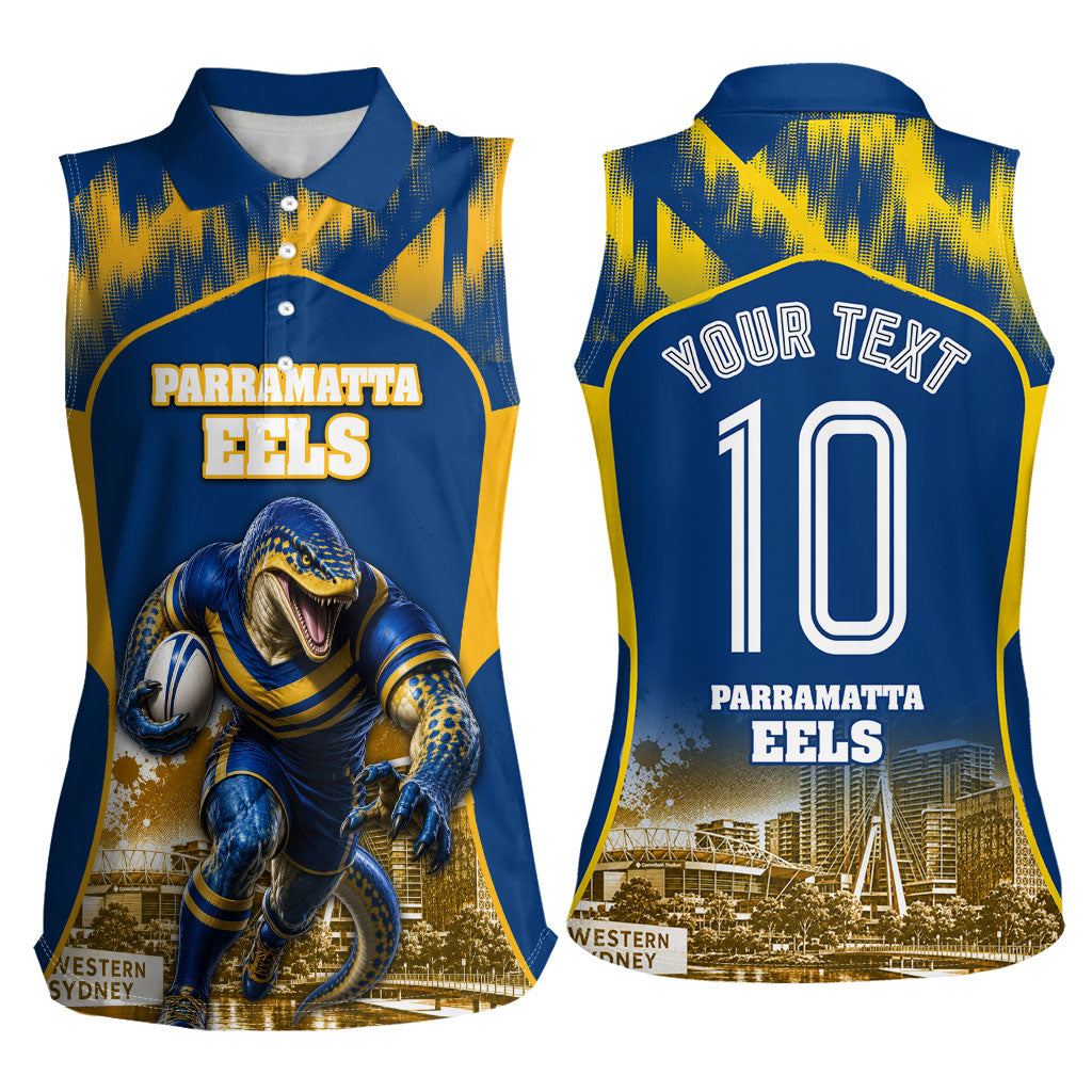 Personalised Parramatta Eels Mascot Rugby Women Sleeveless Polo Shirt Parramatta Cityscape Athletic Graphic Print
