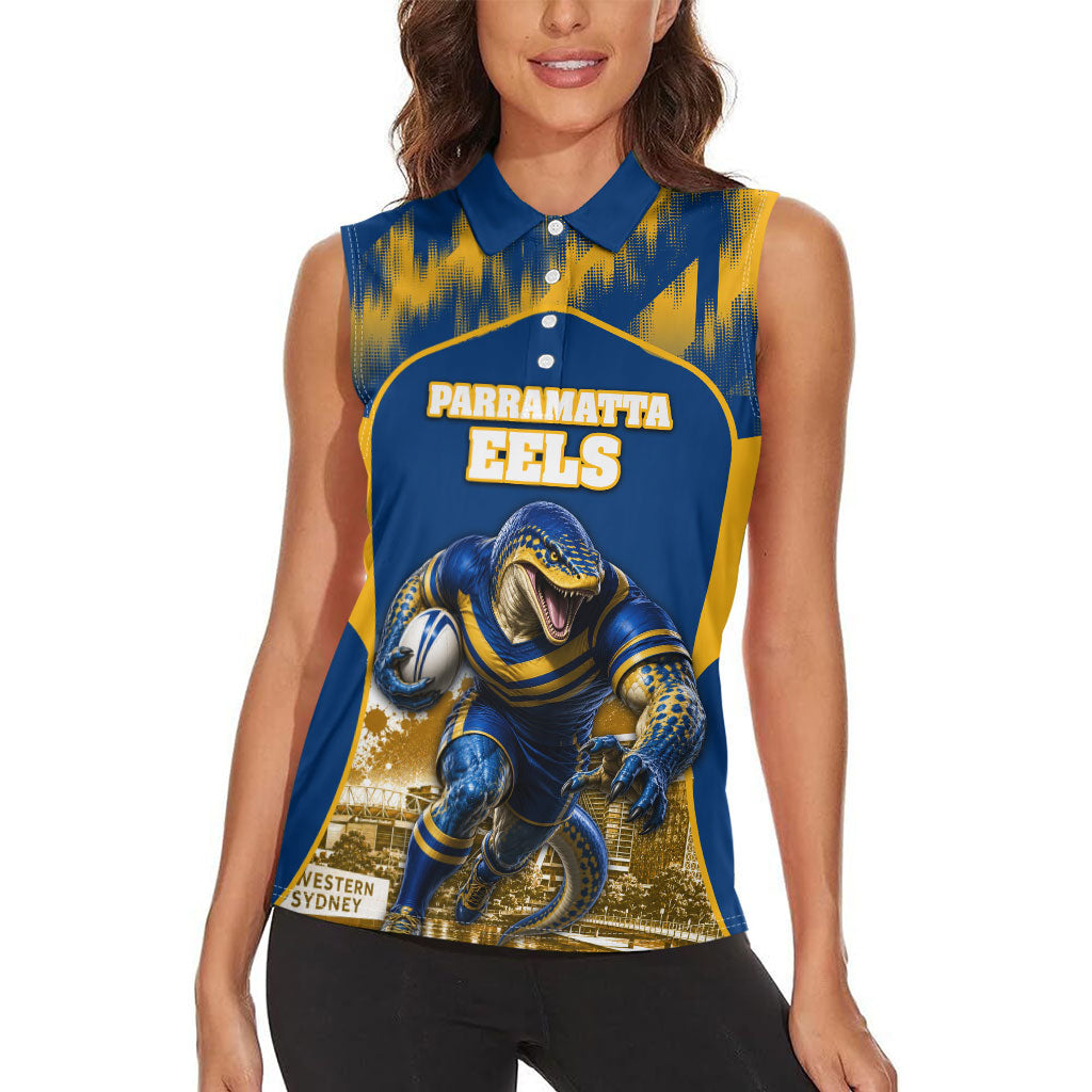 Personalised Parramatta Eels Mascot Rugby Women Sleeveless Polo Shirt Parramatta Cityscape Athletic Graphic Print