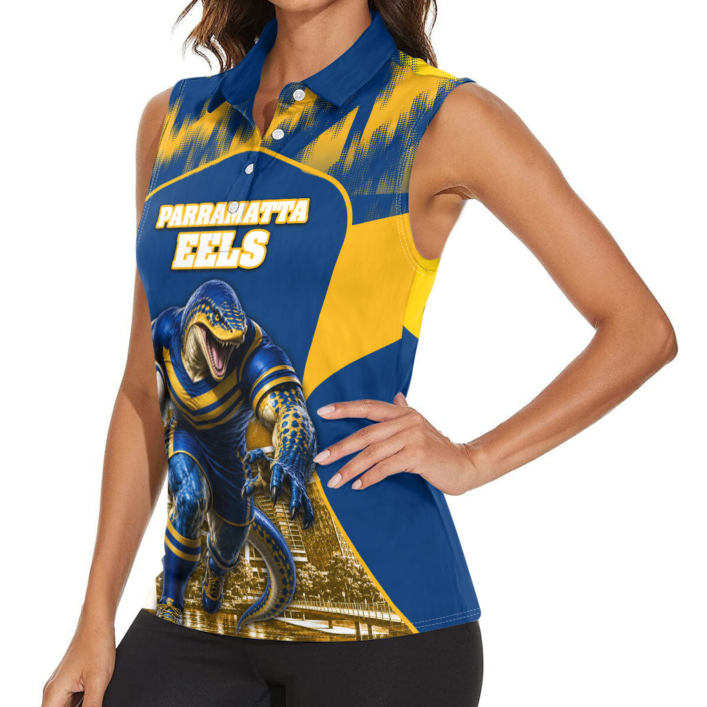 Personalised Parramatta Eels Mascot Rugby Women Sleeveless Polo Shirt Parramatta Cityscape Athletic Graphic Print