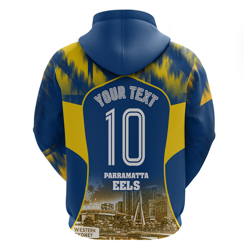 Personalised Parramatta Eels Mascot Rugby Zip Hoodie Parramatta Cityscape Athletic Graphic Print