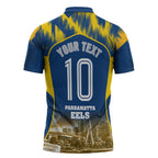 Personalised Parramatta Eels Mascot Rugby Zipper Polo Shirt Parramatta Cityscape Athletic Graphic Print