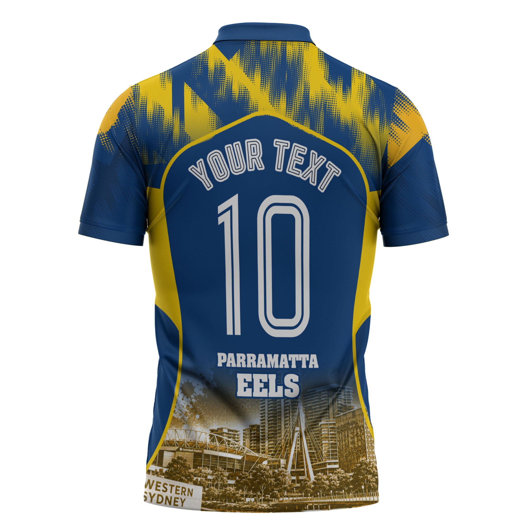 Personalised Parramatta Eels Mascot Rugby Zipper Polo Shirt Parramatta Cityscape Athletic Graphic Print
