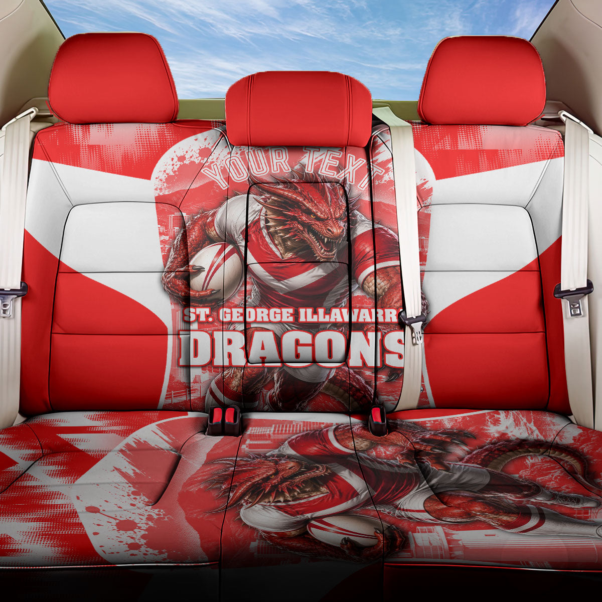 Personalised St. George Illawarra Dragons Mascot Rugby Back Car Seat Cover Illawarra Coastline Athletic Graphic Print