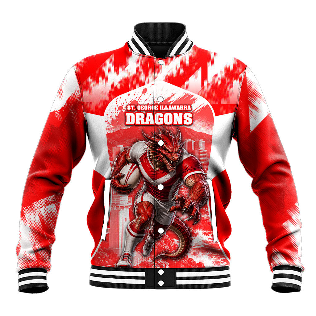 Personalised St. George Illawarra Dragons Mascot Rugby Baseball Jacket Illawarra Coastline Athletic Graphic Print