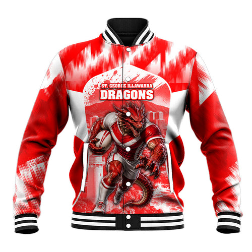 Personalised St. George Illawarra Dragons Mascot Rugby Baseball Jacket Illawarra Coastline Athletic Graphic Print