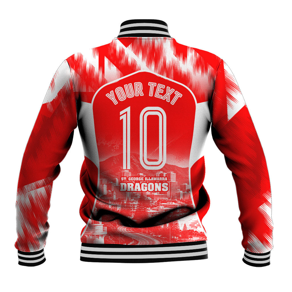 Personalised St. George Illawarra Dragons Mascot Rugby Baseball Jacket Illawarra Coastline Athletic Graphic Print