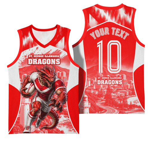 Personalised St. George Illawarra Dragons Mascot Rugby Basketball Jersey Illawarra Coastline Athletic Graphic Print