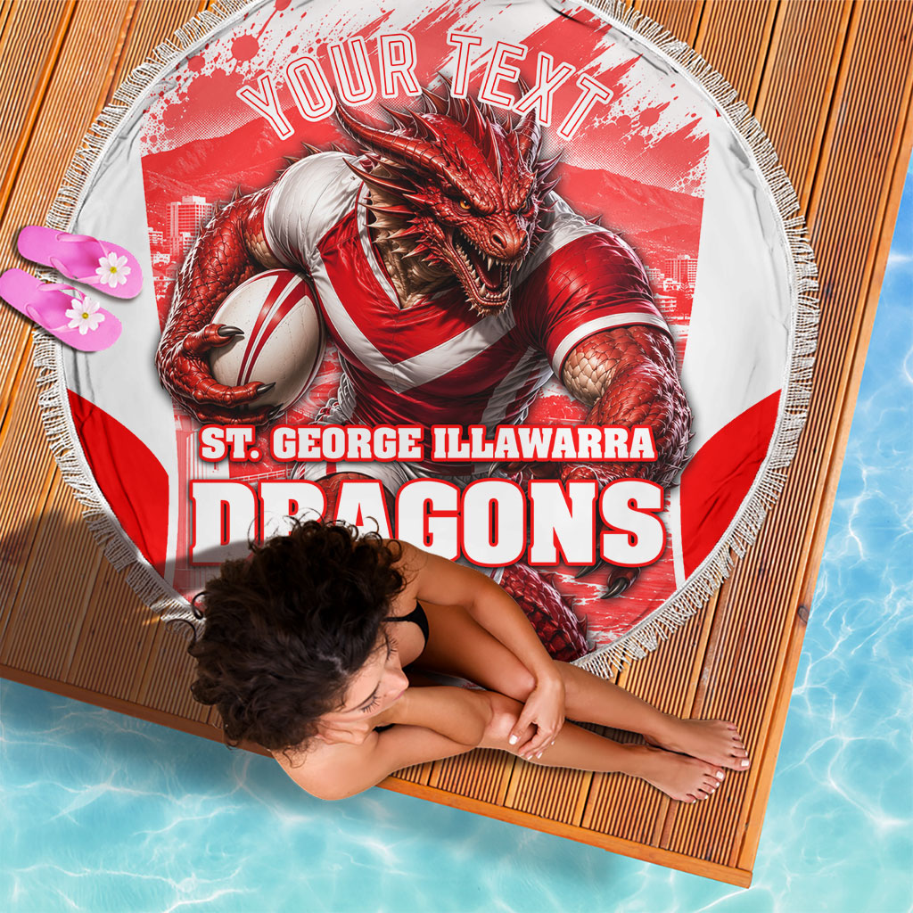 Personalised St. George Illawarra Dragons Mascot Rugby Beach Blanket Illawarra Coastline Athletic Graphic Print