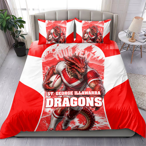Personalised St. George Illawarra Dragons Mascot Rugby Bedding Set Illawarra Coastline Athletic Graphic Print