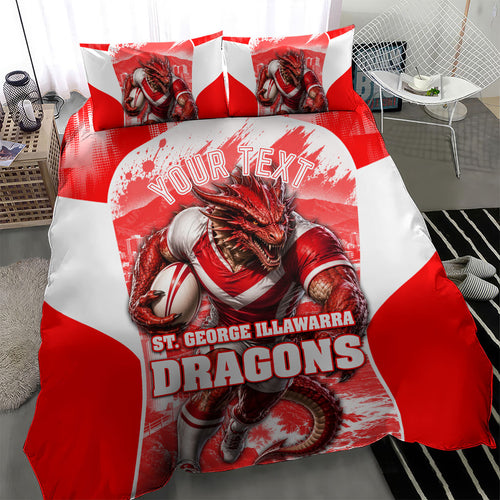 Personalised St. George Illawarra Dragons Mascot Rugby Bedding Set Illawarra Coastline Athletic Graphic Print