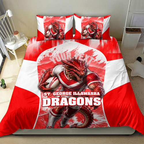Personalised St. George Illawarra Dragons Mascot Rugby Bedding Set Illawarra Coastline Athletic Graphic Print