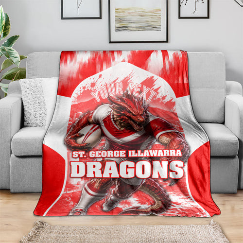Personalised St. George Illawarra Dragons Mascot Rugby Blanket Illawarra Coastline Athletic Graphic Print