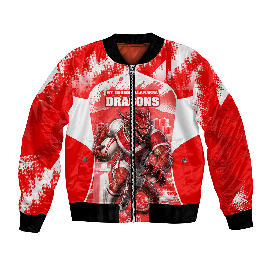 Personalised St. George Illawarra Dragons Mascot Rugby Bomber Jacket Illawarra Coastline Athletic Graphic Print