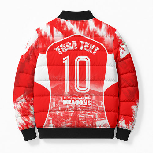 Personalised St. George Illawarra Dragons Mascot Rugby Bomber Puffer Jacket Illawarra Coastline Athletic Graphic Print