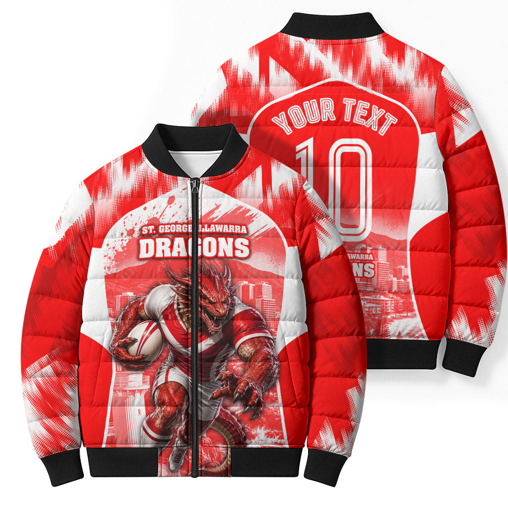 Personalised St. George Illawarra Dragons Mascot Rugby Bomber Puffer Jacket Illawarra Coastline Athletic Graphic Print