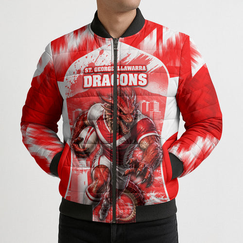 Personalised St. George Illawarra Dragons Mascot Rugby Bomber Puffer Jacket Illawarra Coastline Athletic Graphic Print