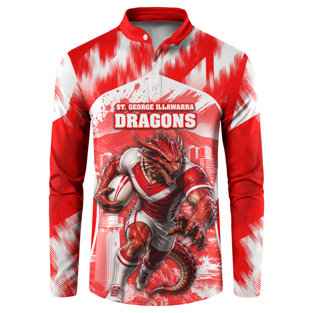 Personalised St. George Illawarra Dragons Mascot Rugby Button Sweatshirt Illawarra Coastline Athletic Graphic Print