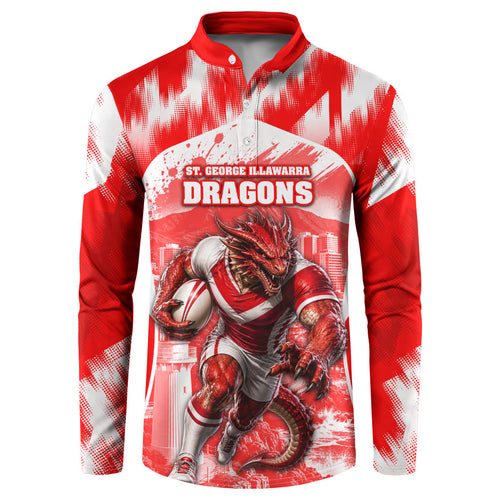 Personalised St. George Illawarra Dragons Mascot Rugby Button Sweatshirt Illawarra Coastline Athletic Graphic Print