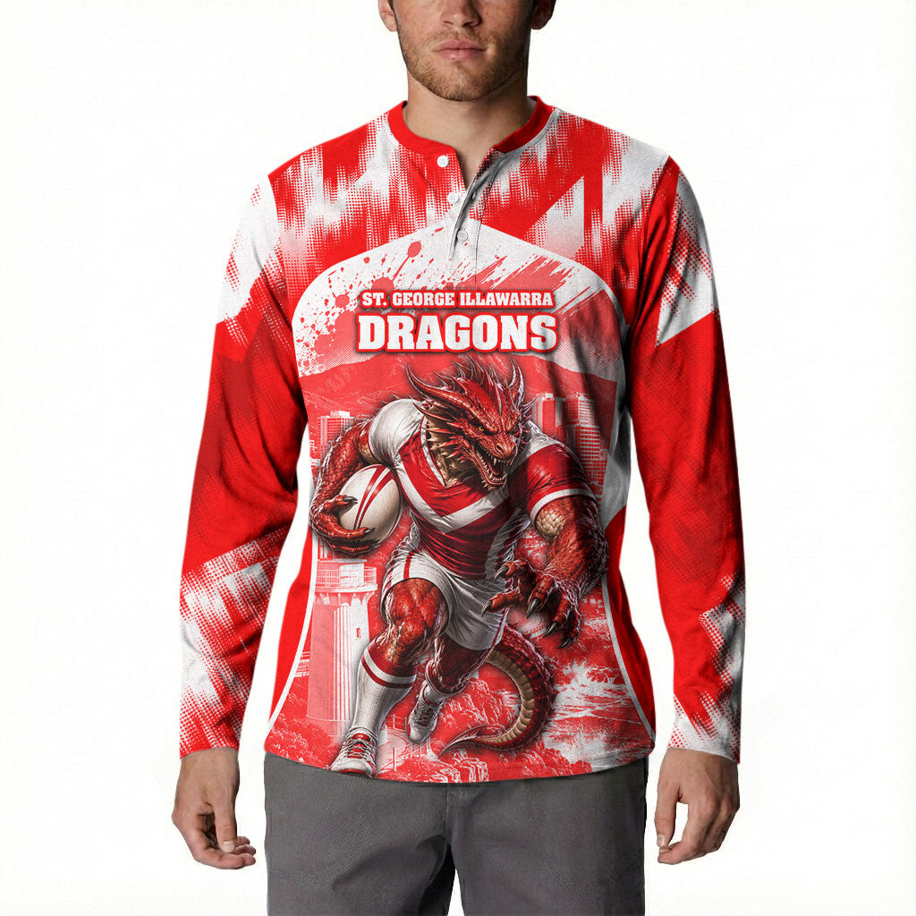 Personalised St. George Illawarra Dragons Mascot Rugby Button Sweatshirt Illawarra Coastline Athletic Graphic Print
