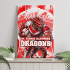 Personalised St. George Illawarra Dragons Mascot Rugby Canvas Wall Art Illawarra Coastline Athletic Graphic Print