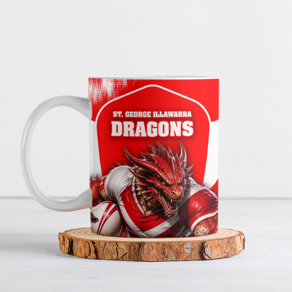 Personalised St. George Illawarra Dragons Mascot Rugby Ceramic Mug Illawarra Coastline Athletic Graphic Print