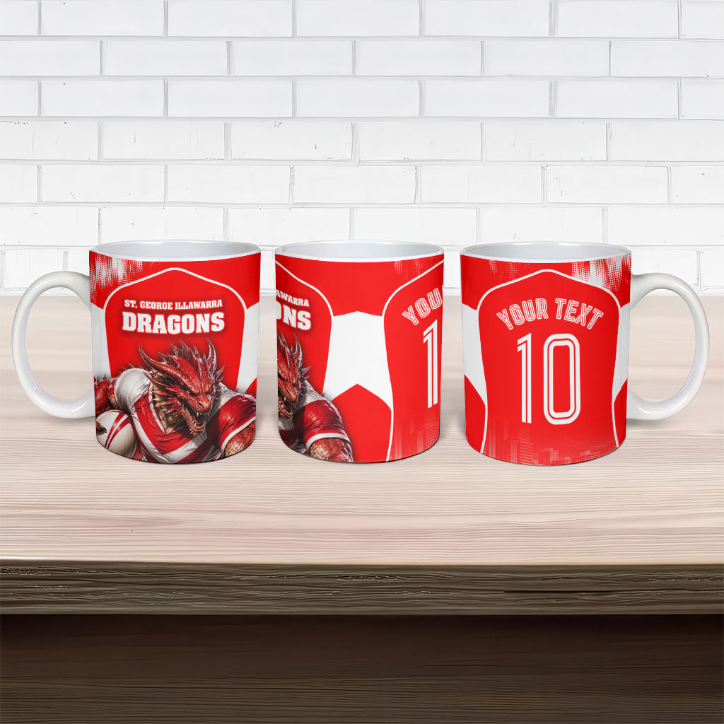 Personalised St. George Illawarra Dragons Mascot Rugby Ceramic Mug Illawarra Coastline Athletic Graphic Print