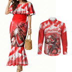 Personalised St. George Illawarra Dragons Mascot Rugby Couples Matching Mermaid Dress and Long Sleeve Button Shirt Illawarra Coastline Athletic Graphic Print