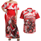 Personalised St. George Illawarra Dragons Mascot Rugby Couples Matching Off Shoulder Maxi Dress and Hawaiian Shirt Illawarra Coastline Athletic Graphic Print