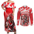 Personalised St. George Illawarra Dragons Mascot Rugby Couples Matching Off Shoulder Maxi Dress and Long Sleeve Button Shirt Illawarra Coastline Athletic Graphic Print