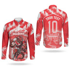 Personalised St. George Illawarra Dragons Mascot Rugby Couples Matching Off Shoulder Maxi Dress and Long Sleeve Button Shirt Illawarra Coastline Athletic Graphic Print