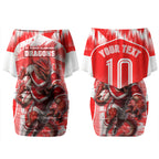 Personalised St. George Illawarra Dragons Mascot Rugby Couples Matching Off Shoulder Short Dress and Hawaiian Shirt Illawarra Coastline Athletic Graphic Print