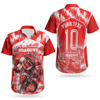 Personalised St. George Illawarra Dragons Mascot Rugby Couples Matching Off Shoulder Short Dress and Hawaiian Shirt Illawarra Coastline Athletic Graphic Print