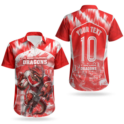 Personalised St. George Illawarra Dragons Mascot Rugby Couples Matching Puletasi and Hawaiian Shirt Illawarra Coastline Athletic Graphic Print