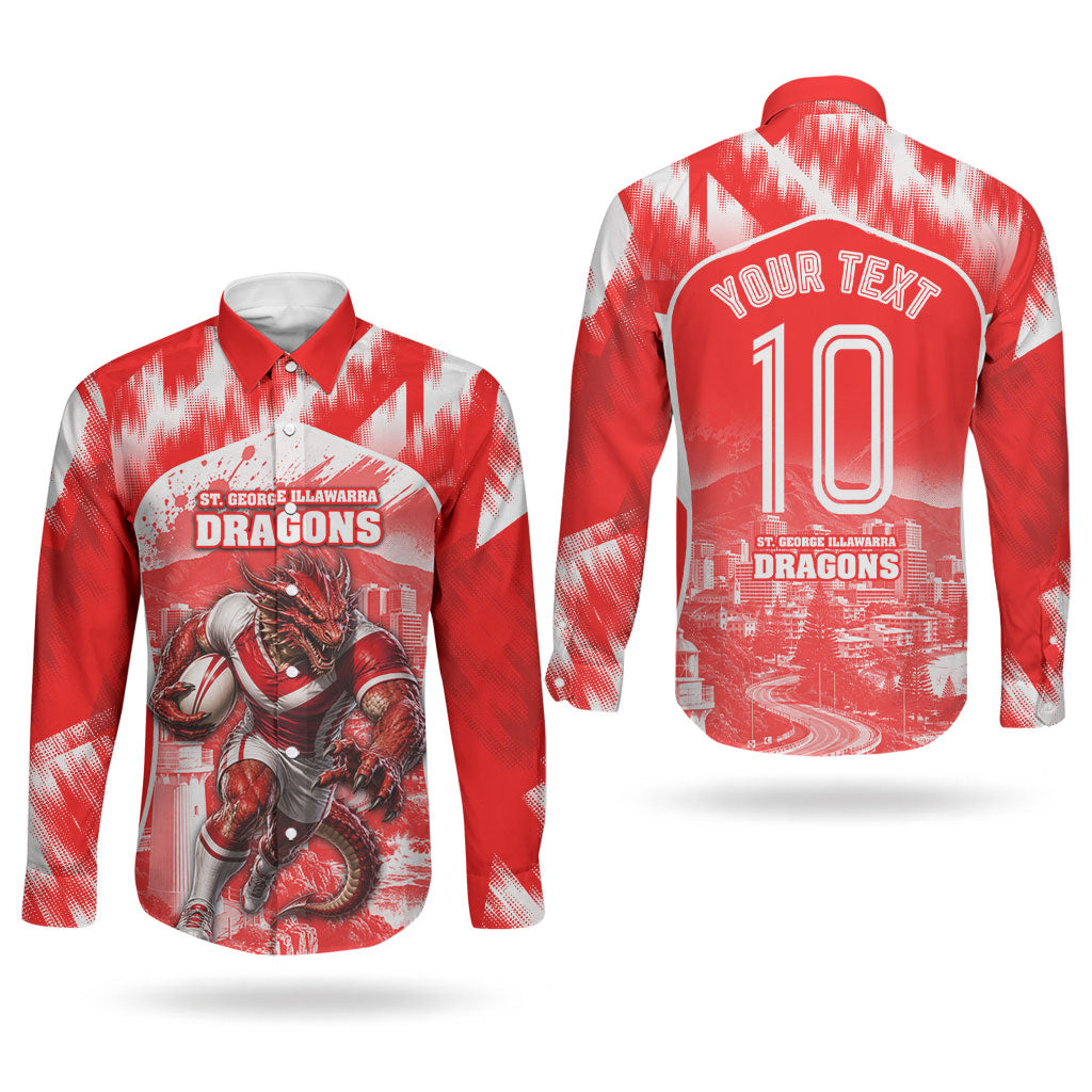Personalised St. George Illawarra Dragons Mascot Rugby Couples Matching Puletasi and Long Sleeve Button Shirt Illawarra Coastline Athletic Graphic Print