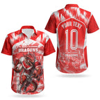 Personalised St. George Illawarra Dragons Mascot Rugby Couples Matching Short Sleeve Bodycon Dress and Hawaiian Shirt Illawarra Coastline Athletic Graphic Print