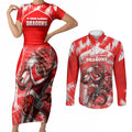 Personalised St. George Illawarra Dragons Mascot Rugby Couples Matching Short Sleeve Bodycon Dress and Long Sleeve Button Shirt Illawarra Coastline Athletic Graphic Print