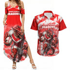 Personalised St. George Illawarra Dragons Mascot Rugby Couples Matching Summer Maxi Dress and Hawaiian Shirt Illawarra Coastline Athletic Graphic Print