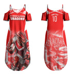 Personalised St. George Illawarra Dragons Mascot Rugby Couples Matching Summer Maxi Dress and Long Sleeve Button Shirt Illawarra Coastline Athletic Graphic Print