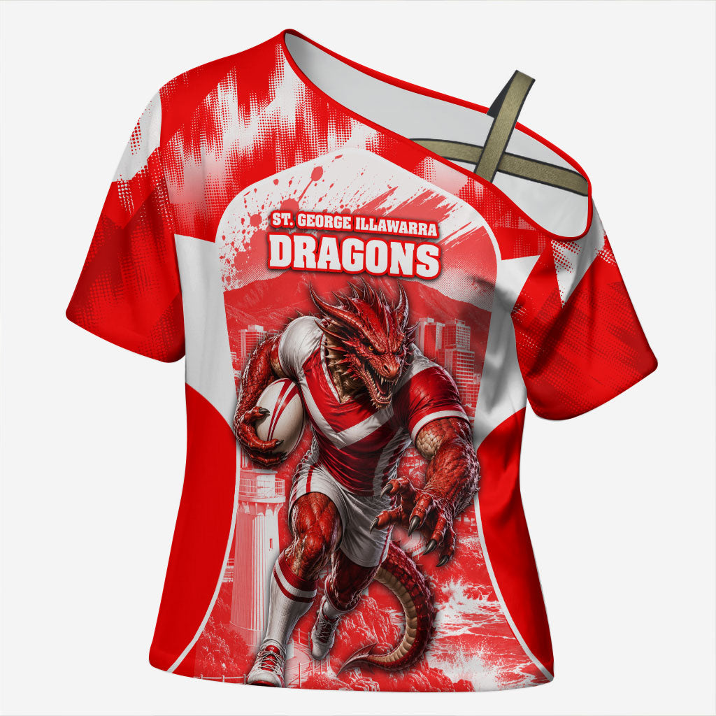 Personalised St. George Illawarra Dragons Mascot Rugby Cross Shoulder Shirt Illawarra Coastline Athletic Graphic Print