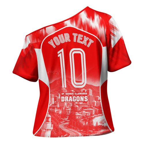 Personalised St. George Illawarra Dragons Mascot Rugby Cross Shoulder Shirt Illawarra Coastline Athletic Graphic Print