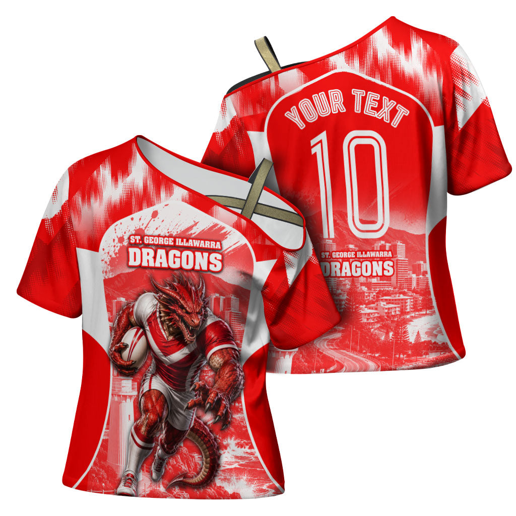 Personalised St. George Illawarra Dragons Mascot Rugby Cross Shoulder Shirt Illawarra Coastline Athletic Graphic Print