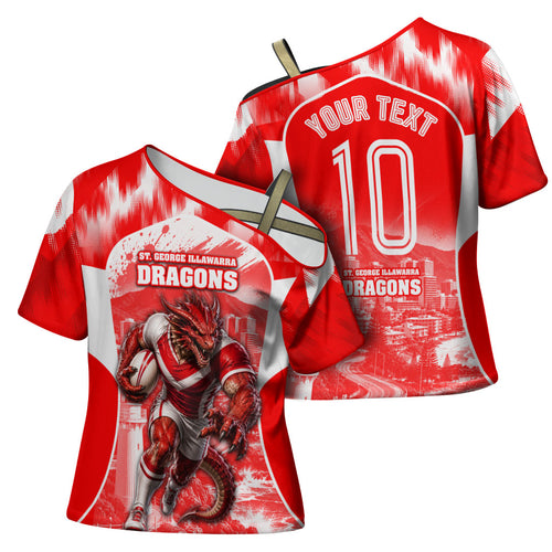 Personalised St. George Illawarra Dragons Mascot Rugby Cross Shoulder Shirt Illawarra Coastline Athletic Graphic Print