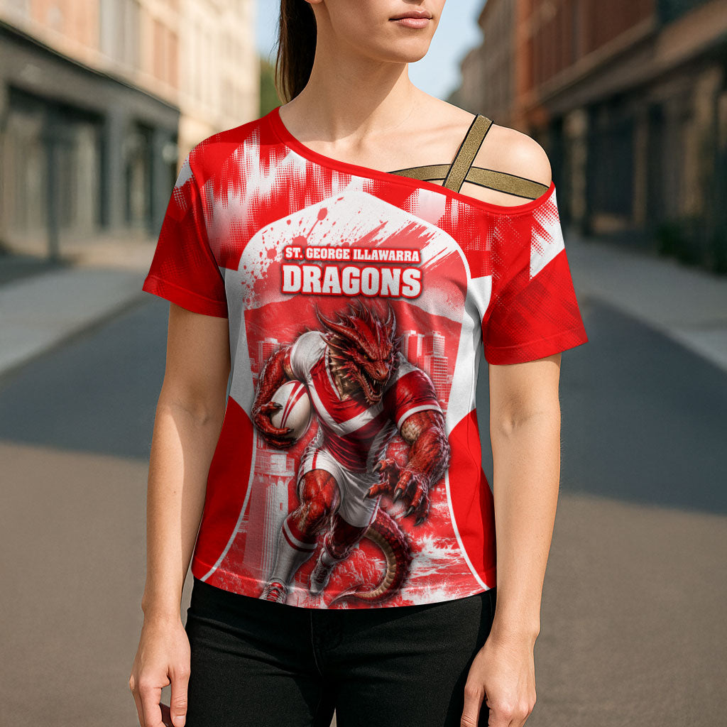 Personalised St. George Illawarra Dragons Mascot Rugby Cross Shoulder Shirt Illawarra Coastline Athletic Graphic Print