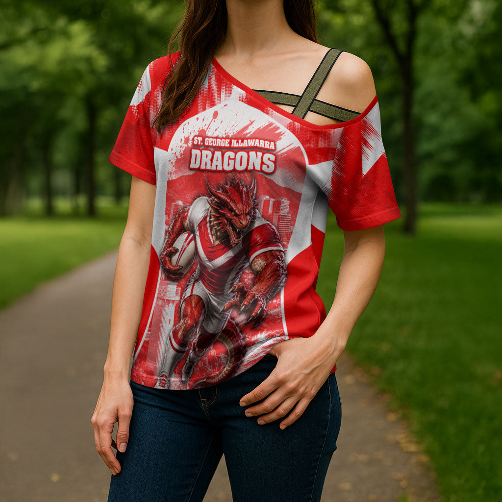 Personalised St. George Illawarra Dragons Mascot Rugby Cross Shoulder Shirt Illawarra Coastline Athletic Graphic Print