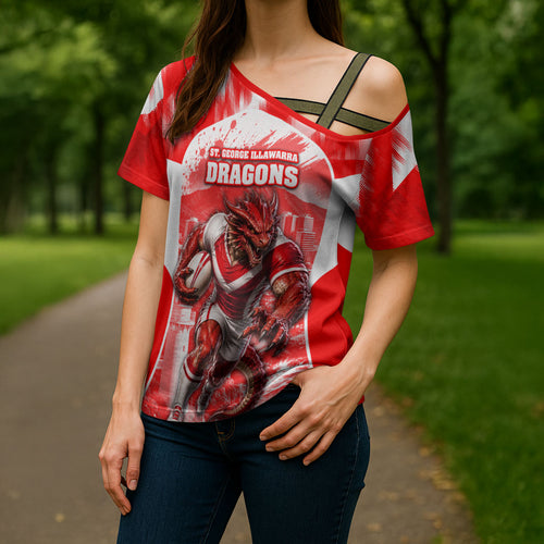 Personalised St. George Illawarra Dragons Mascot Rugby Cross Shoulder Shirt Illawarra Coastline Athletic Graphic Print