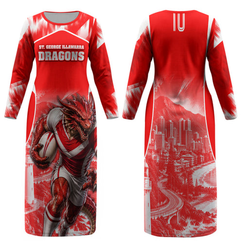 Personalised St. George Illawarra Dragons Mascot Rugby Family Matching Long Sleeve Bodycon Dress and Hawaiian Shirt Illawarra Coastline Athletic Graphic Print